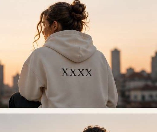 Persona con sudadera conceptual FE URBANA frente a la ciudad